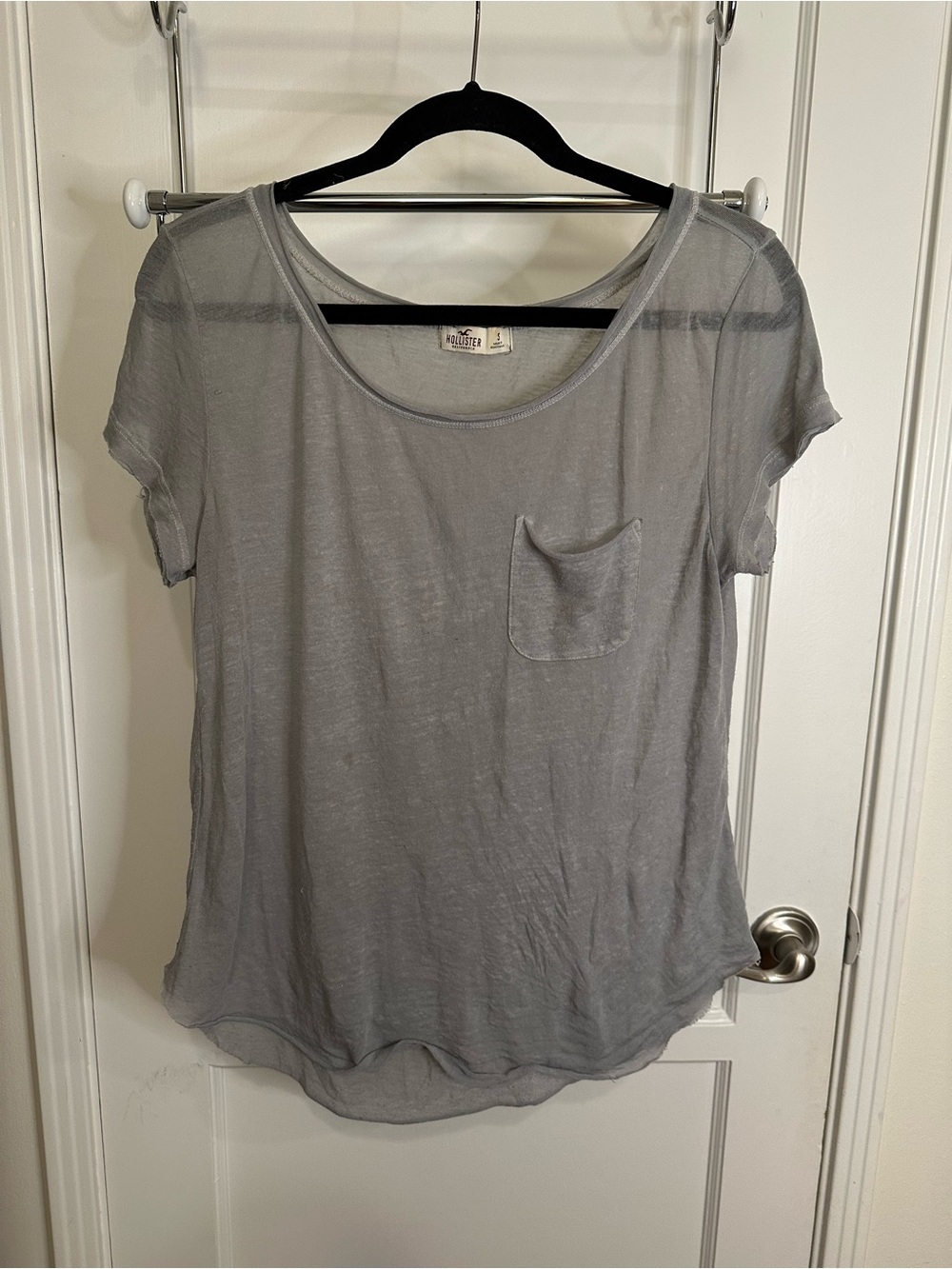 Hollister Gauzy Light Gray Pocket Tee